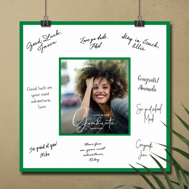 Poster Bordure verte d'autographe de remise de diplômes (Graduation autograph poster with your photo and green border, INSTANT DOWNLOAD and/or PRINTED)