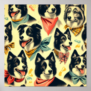 Poster Bordure vintage Collie sans fil