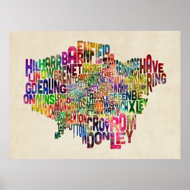 Poster Boroughs of London Typographie Carte texte (Devant)