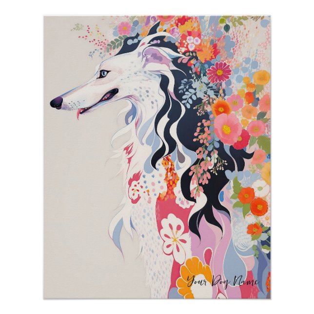 Poster Borzoi Chien et Fleurs 005 - Bijou sur mesure (Devant)