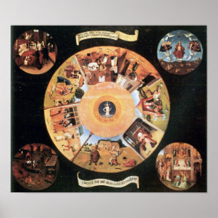 Poster Bosch-Table avec des scènes des sept péchés mortel