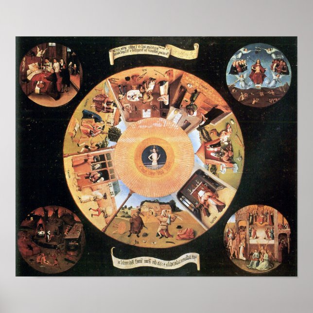 Poster Bosch-Table avec des scènes des sept péchés mortel (Devant)