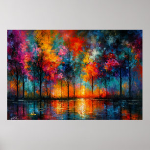 Poster Bosquet de paysages oniriques : Arbres colorés au