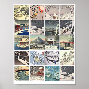 Poster bosquets japonais peintures d'art paysages de neig