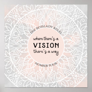 Poster BossLady Règles 4 rose Grey Mandala Motivationnel