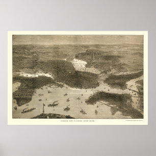 Poster Boston, carte panoramique de mA - années 1870
