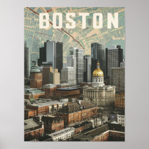 Poster Boston, ciel de la ville de Boston Massachusetts a