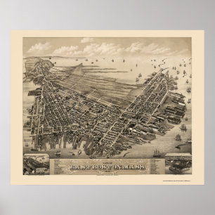 Poster Boston est, carte panoramique de mA - 1879