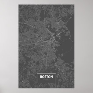 Poster Boston, le Massachusetts (blanc sur le noir)