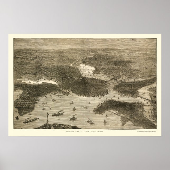 Poster Boston, MA Carte panoramique - 1870 (Devant)