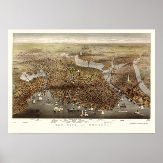 Poster Boston, MA Carte panoramique - 1873 (Devant)