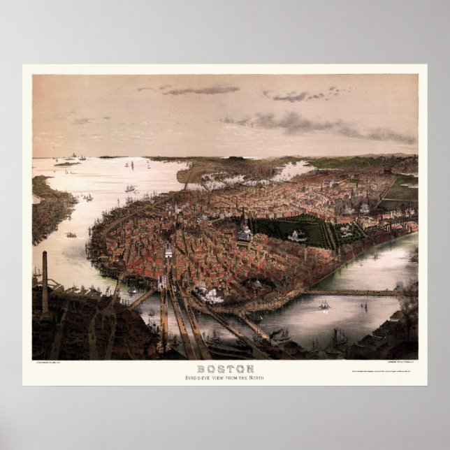 Poster Boston, MA Carte panoramique - 1877 (Devant)