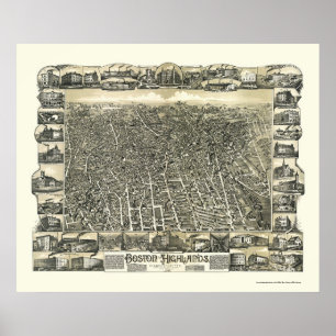 Poster Boston, MA Carte panoramique - 1888