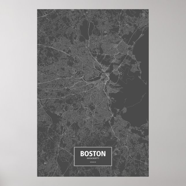 Poster Boston, Massachusetts (blanc sur noir) (Devant)