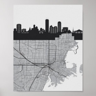 Poster Boston Massachusetts City Skyline avec carte
