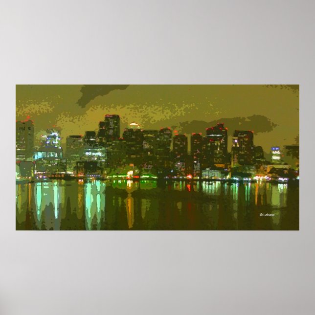 Poster Boston Skyline la nuit (Devant)