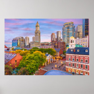Poster Boston Skyline, Massachusetts, États-Unis