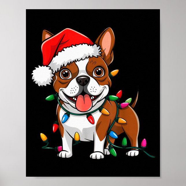 Poster Boston Terrier Christmas Lights Xmas Dogs Men Wome (Devant)