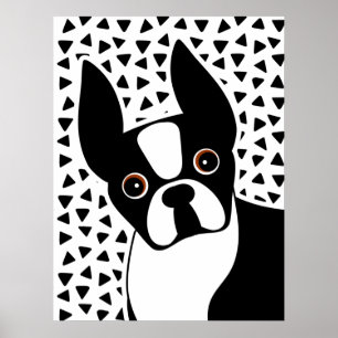 Poster Boston Terrier Cute Noir et Blanc