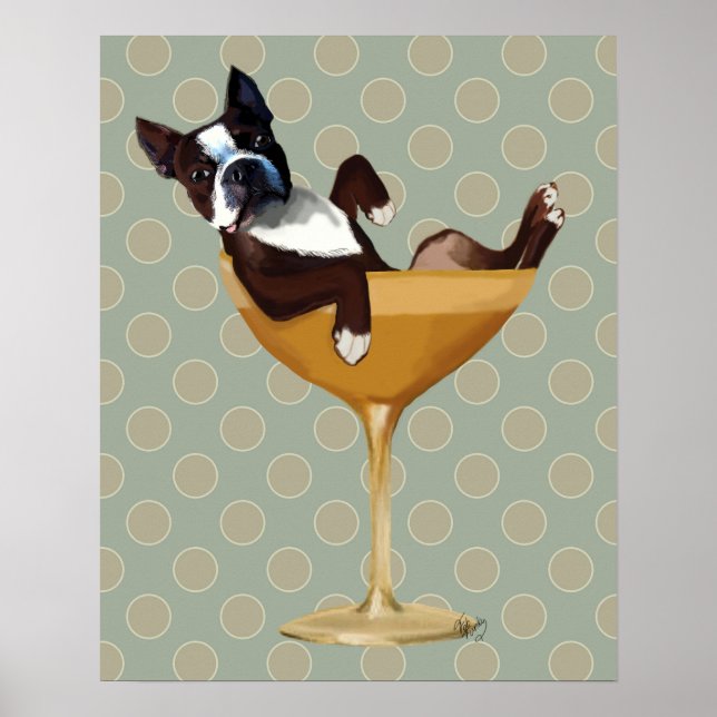 Poster Boston Terrier en verre à cocktail (Devant)