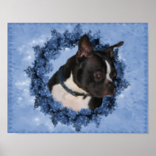 Poster Boston Terrier Fleurs Chien Art peinture photo