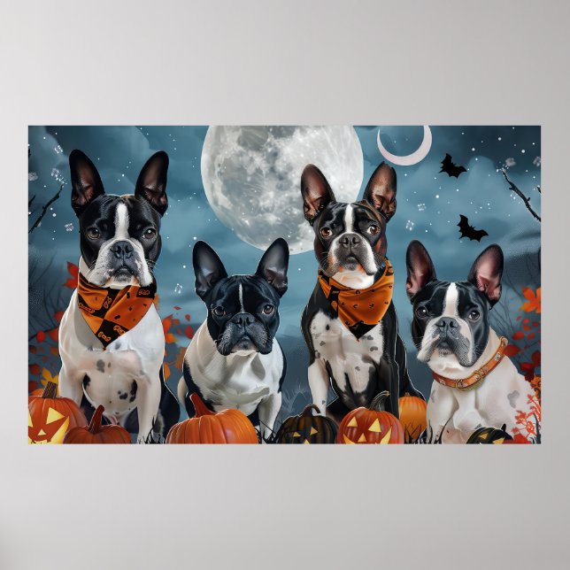 Poster boston terrier Halloween Éffrayant (Devant)