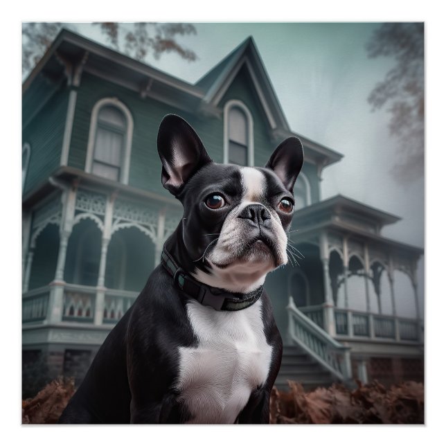 Poster Boston Terrier Halloween effrayant (Devant)