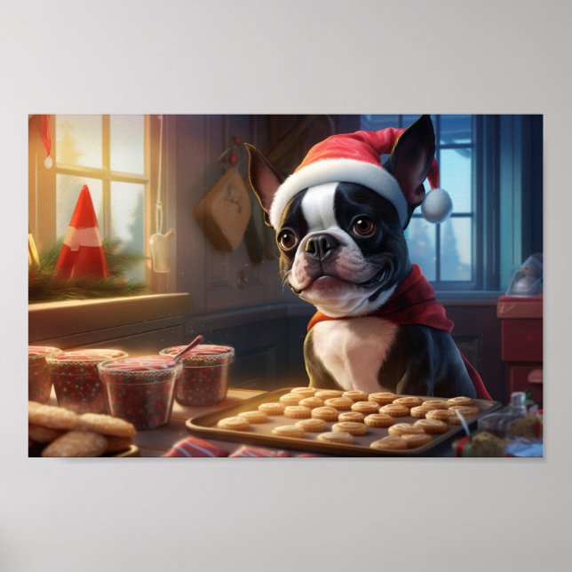 Poster Boston Terrier Noël Cookies Festive Holiday (Devant)