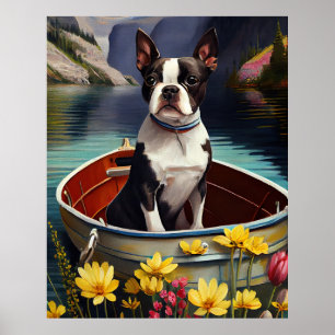 Poster Boston Terrier on a Paddle: A Scenic Adventure