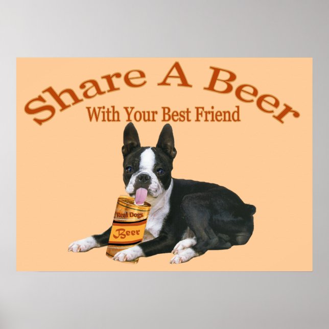 Poster Boston Terrier Partage Une Bière (Devant)