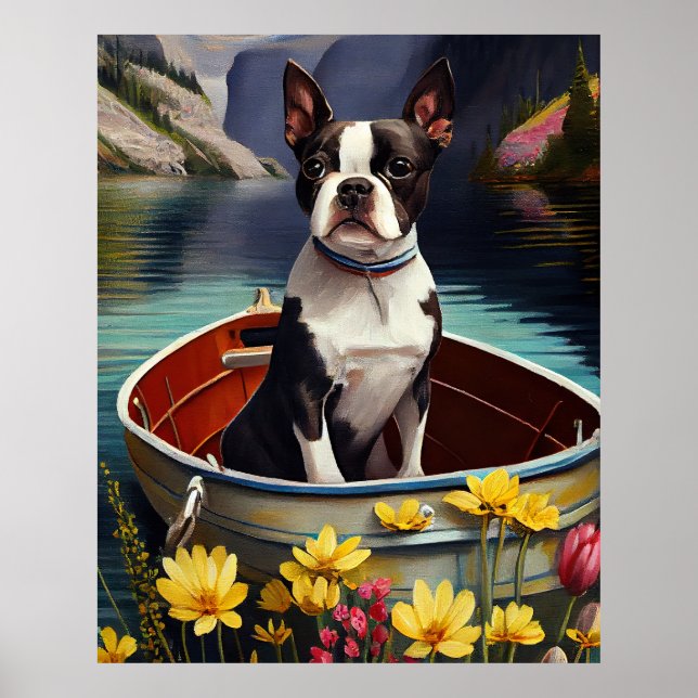 Poster Boston Terrier sur une rame : une aventure Pittore (Devant)