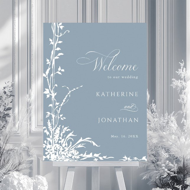Poster Botanical Arch Garden Dusty Blue Wedding Welcome (Créateur téléchargé)