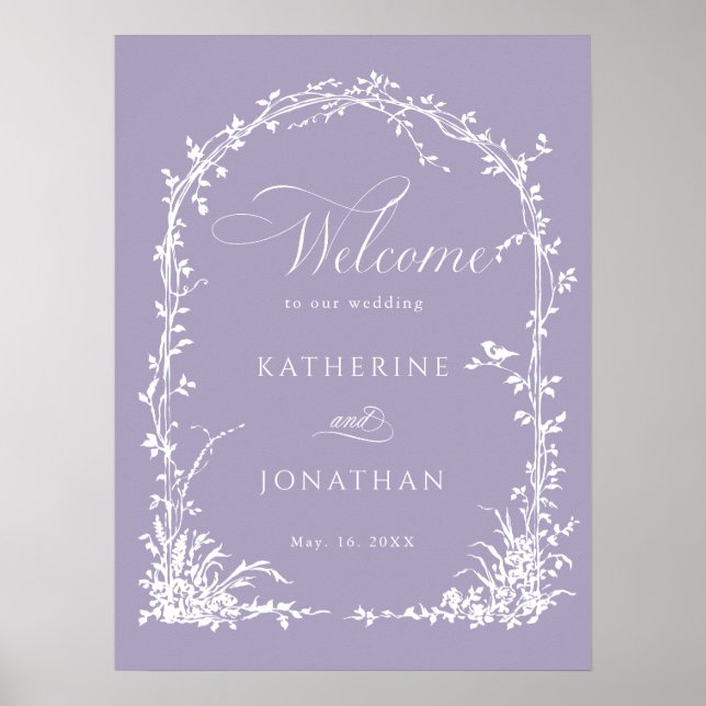 Poster  Botanical Arch Garden Lavender Wedding Welcome (Devant)