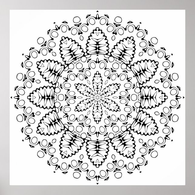 Poster Botanical Burst Mandala with Petal Ring Design (Devant)