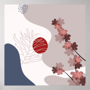Poster Botanique Boho Bleu Magenta