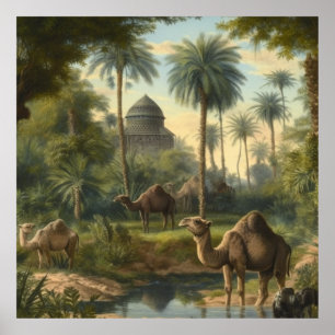 Poster Botanique : dromadaires dans la jungle près d'une 