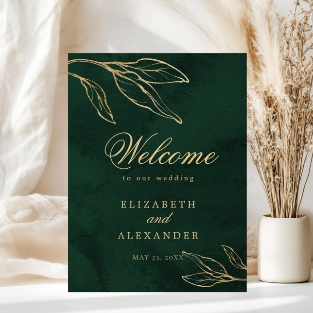 Poster Botanique Emerald Gold Elegant Wedding Welcome (Créateur téléchargé)