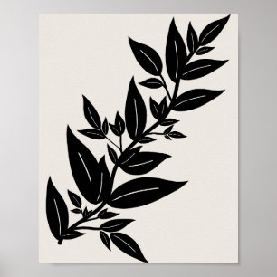 Poster Botanique feuille Beige Et Noire