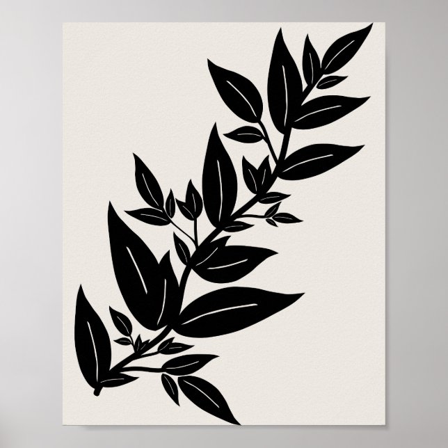 Poster Botanique feuille Beige Et Noire (Devant)