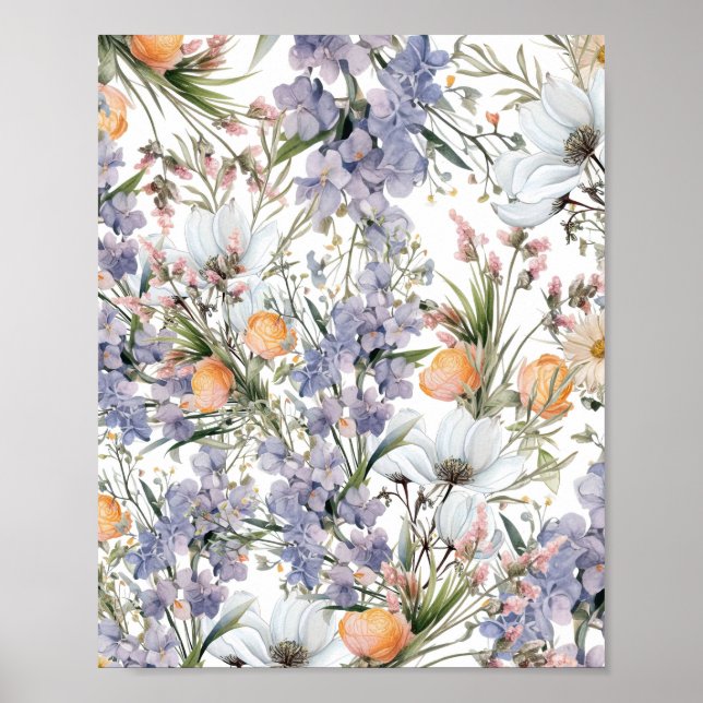 Poster Botanique pastel couleurs fleur sauvage été fleuri (Devant)