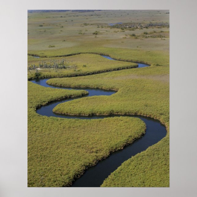 Poster Botswana, Afrique. Vue aérienne fleuve Okavango. (Devant)