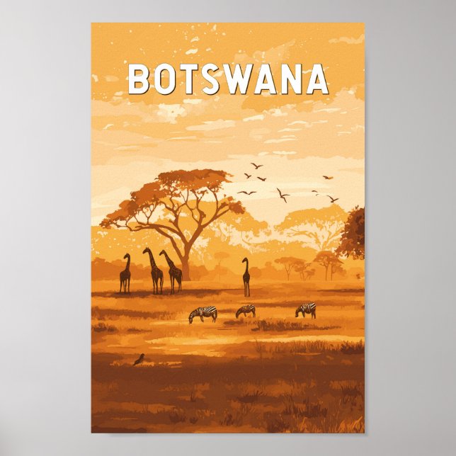 Poster Botswana Illustration Travel Art Vintage (Devant)