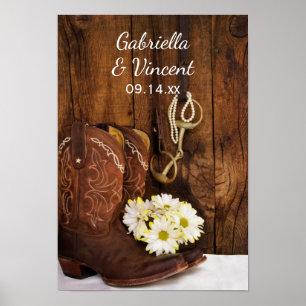 Poster Botte de cowboy, marguerite et Mariage de bit de c