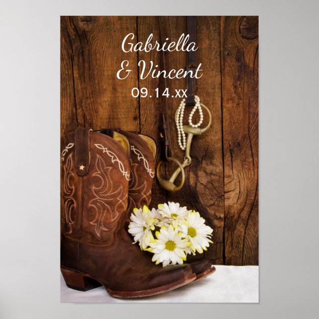 Poster Botte de cowboy, marguerite et Mariage de bit de c (Devant)