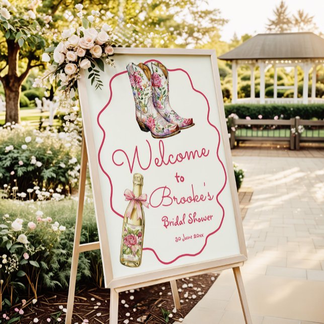 Poster Botte rose et Fête des mariées mousseuse Bienvenue (Créateur téléchargé)