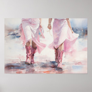 Poster Bottes d'aquarelle branchées pour filles sur la pl