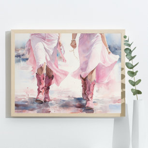 Poster Bottes de cow-girls branchées aquarelle marchant s
