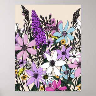 Poster Bottes de cowboy avec fleurs sauvages