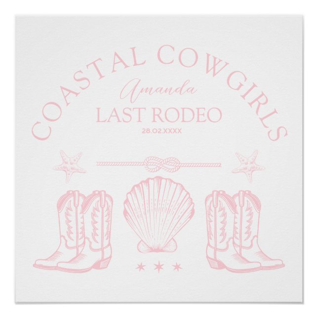 Poster Bottes de cowgirl côtière Fête de bachelorette occ (Devant)