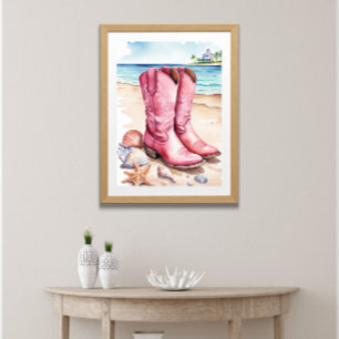 Poster Bottes de cowgirl côtière pré-prépa rose sable océ